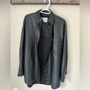 Babaton Oversized Vegan Leather Button Up Shacket size Small